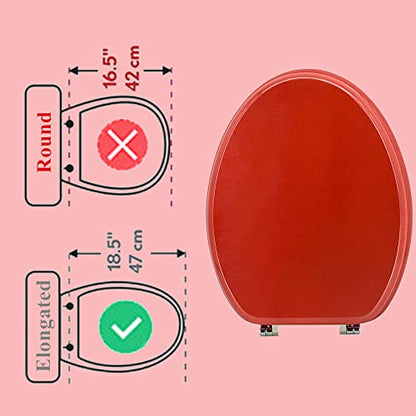 Elongated Toilet Seat Wood Toilet Seat Prevent Shifting with Zinc Alloy Hinges American Standard Size Toilet Seat Easy to Install also Easy to Clean (Elongated,Sparkling Christmas Red) - color: Christmas Red, size: Elongated