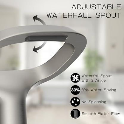 Bathroom Faucets for Sink 3 Hole, Bezeit 8 Inch Brushed Nickel Bathroom Faucet, Solid Brass Widespread Bathroom Faucet with Adjustable Waterfall Spout 2 Handles and 2 Supply Hoses - color: Brushed Nickel, style: Modern