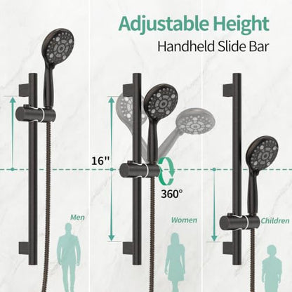SR SUN RISE 12" Shower Faucet Set with Shower Slide Bar,Oil Rubbed Bronze | High Pressure Shower Head,6-Spray Setting,16"Adjustable Shower Slide Bar,Soild Brass,Wall Mount,Included Valve and Trim Kit - color: Oil Rubbed Bronze