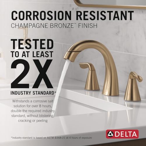 Delta Arvo Brushed Gold Bathroom Faucet with Sprayer, 8 Inch 3 Hole Widespread Bathroom Sink Faucet with Pull Out Sprayer, Push-Pop Drain, Champagne Bronze 35840LF-CZPD - color: Champagne Bronze