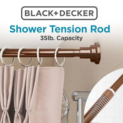 BLACK+DECKER Tension Shower Curtain Rod 42-72 Inch – Drill-Free Adjustable Curtain Rod, Rust-Resistant Stainless Steel Tension Curtain Rod for Shower, Bathroom, Window, Closet – 35 lb Capacity - color: Oil Bronze