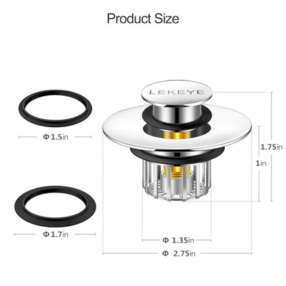 LEKEYE Tub Stopper | Shower Drain Hair Catcher | Pop-up Drain Stopper with Strainer | Bathroom Bathtub Plug | Drain Protector for 1-1/2 to 1-3/4" Bath Drain Hole - color: Silver