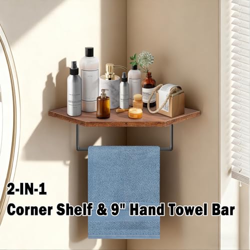 Hand Towel Holder/Towel Ring with Wooden Shelf, Hand Towel Rack, Hand Towel Hanger for Bathroom, Bath Accessories Wall Mounted, (Matte Black, 9.2"-Diamond Shaped) - size: 9.2"-Diamond Shaped