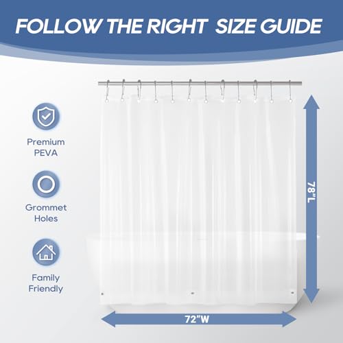 downluxe Clear Shower Curtain Liner with Magnets, Clear Shower Liner, 72" W x 78" L Lightweight Shower Curtains for Bathroom - color: Clear, size: 72"W x 78"L (Pack of 1)