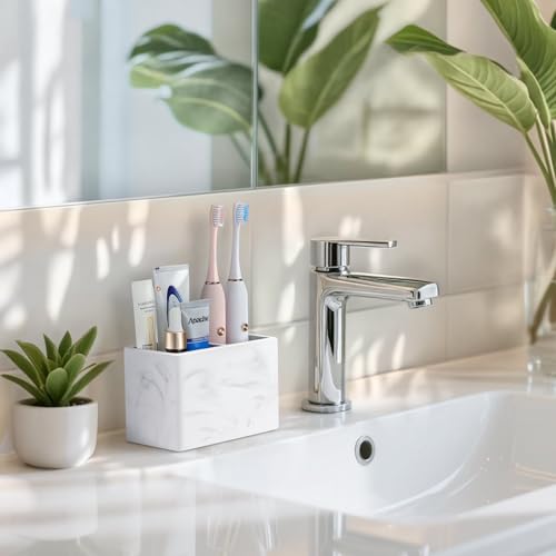 Luxspire Diatomite Toothbrush Holder, 2 Slots, Marble White | Fast Drying, Diatomaceous Earth, Electric Tooth Brush and Toothpaste Organizer, For Bathroom Kitchen Vanity Countertop - color: Marble White, style: 2 Slots