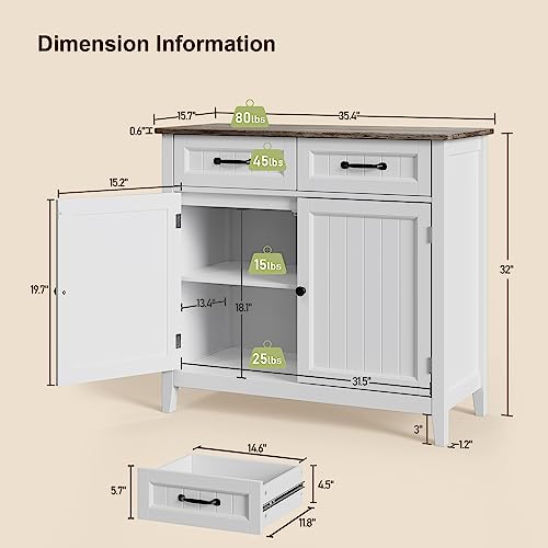 Gizoon Kitchen Sideboard Buffet Cabinet, 32'' H Large Kitchen Storage Island and Adjustable Shelf, Modern Coffee Bar Console Cabinet for Dining Room, Bathroom, Entryway, Grey | 32"H, Large Storage Island, Fits Dining Room/Bathroom/Entryway, Modern Console