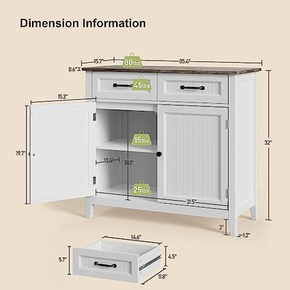 Gizoon Kitchen Sideboard Buffet Cabinet, 32'' H Large Kitchen Storage Island and Adjustable Shelf, Modern Coffee Bar Console Cabinet for Dining Room, Bathroom, Entryway, Grey | 32"H, Large Storage Island, Fits Dining Room/Bathroom/Entryway, Modern Console