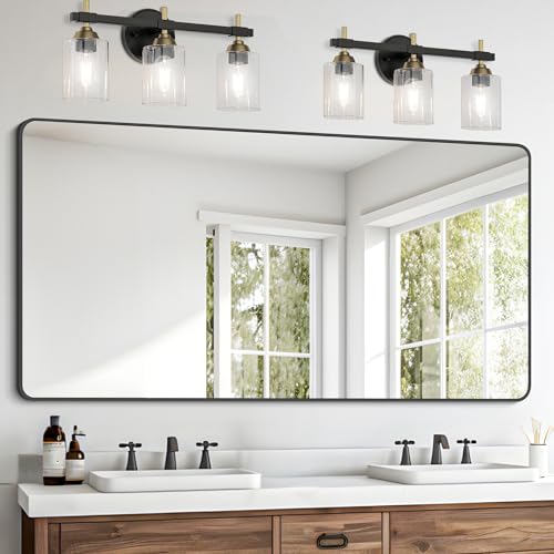 FORBATH Bathroom Mirror 30" X 60"，Large Rectangular Wall Mirror, Black Metal Framed Rounded Corner Wall Mounted Mirror for Bathroom Bedroom Entryway Decor(Horizontal/Vertical) - color: Black, size: 60"L x 30"W