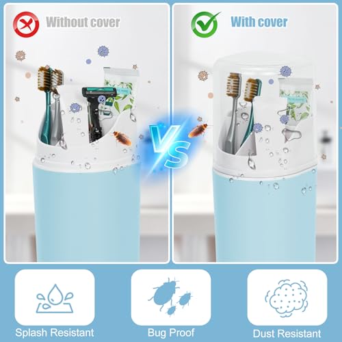 Tall Electric Toothbrush Holder with Cover, 10.6" Dust Proof Bathroom Caddy Fits Adults Electric Toothbrushes, Toothpaste, Wall Mount or Countertop Organizer with Removable Dividers, 4 Slots (Blue)