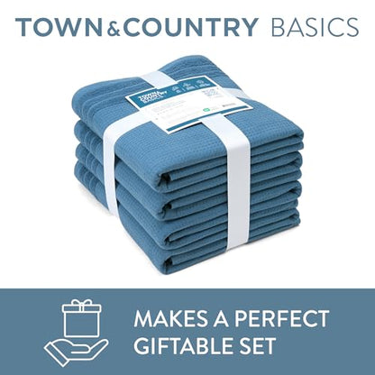 TOWN & COUNTRY BASICS 4-Piece Waffle Woven Terry Stripe Bath Towel Set, 30x56-Inch, 100% Cotton, Quick Dry, Blue - color: Blue