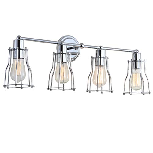 JONATHAN Y Evelyn 4-Light Metal Vanity Light 29.5", Chrome | Industrial Farmhouse Reversible Wall Sconce, Cage Shade, For Hallway, Bathroom Sconce for Mirror, LED Bulb Included - color: Chrome, size: 4 Bulb