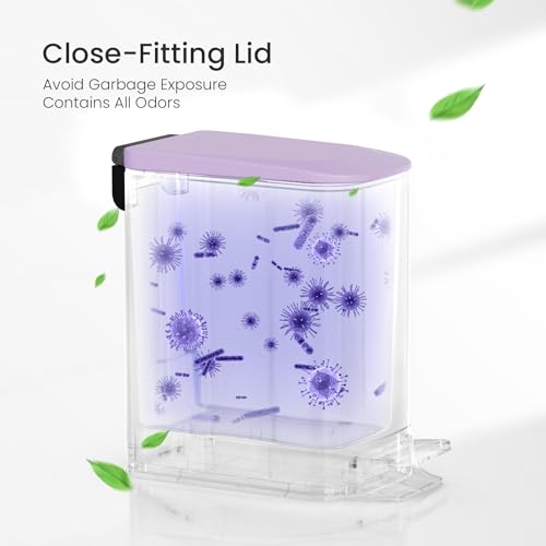 Cesun Small Bathroom Trash Can with Lid, 1.6 Gal, Soft Close, Purple | Step pedal soft close, Slim 5.9in fits narrow spaces, Stainless steel, Anti-fingerprint, Removable inner bucket, Odor seal - color: Purple