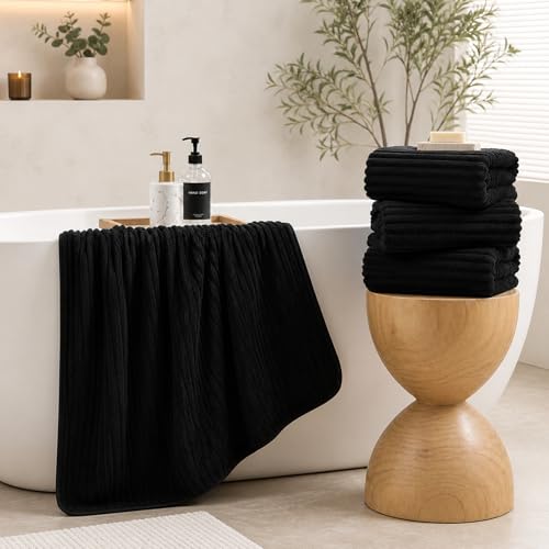 4 Piece Bath Towels, 30"x60" Microfiber Towels Set, Black | Large Bathroom Towels, Soft Touch, Highly Absorbent, Quick Dry, Lint Free, Long-Lasting, Family Use, Guest Bath & Daily Use - color: Black, size: 30x60 Bath Towels of 4