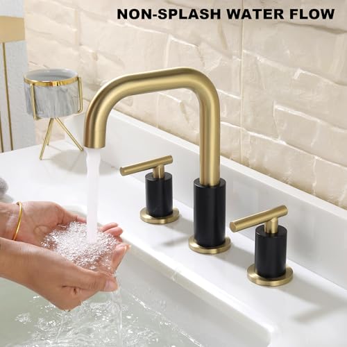 ChiLDano 8 inch Widespread Bathroom Faucet with Drain and Supply Hose | Black and Gold Bathroom Faucet for Sink 3 Hole , 2 Handle Bathroom Sink Faucet CH3166BGB - color: Black & Gold