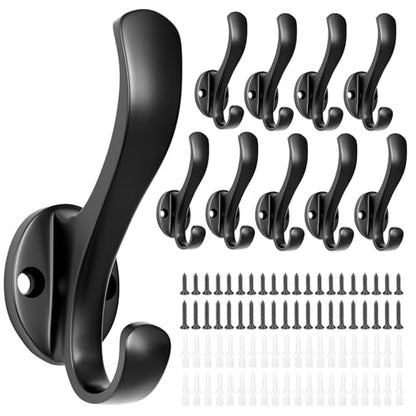 Coat Hooks Heavy Duty - Durable wall Mounted Hooks Aluminum Alloy Towel Hooks for Hanging Towel, Key, Robe, Scarf, Entryway Cubicle Closet Mudroom Bathroom Garage (10 Pack-Black) - color: 10 Pack-Black