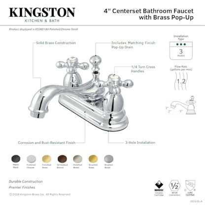 Kingston KS3601AX 4" Centerset Bathroom Faucet, Polished Chrome