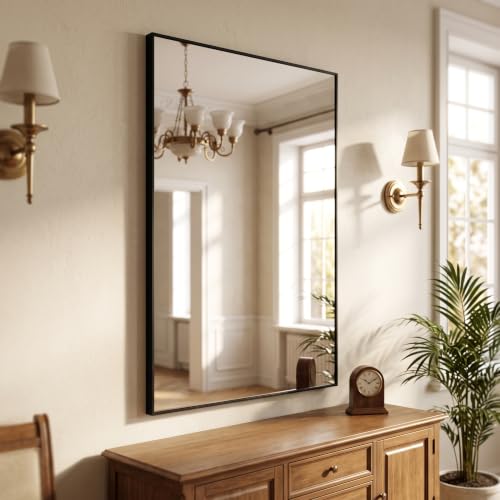 HARRITPURE 20"x30" Rectangle Bathroom Mirror, Gold Vanity Wall Mirror | Aluminum Alloy Frame Wall Mirror, Horizontal or Vertical Wall Mount for Entryway Bedroom Living Room - size: 30"L x 20"W