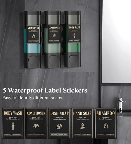 Luxspire Shampoo and Conditioner Dispenser, Shower Soap Dispenser 3-Chamber | Lockable Large Capacity 900ml No-Drill Wall-Mounted Shampoo and Body Wash Dispenser for Bathroom Hotel Kitchen Airbnb - color: Classic Black, size: 3 Chamber