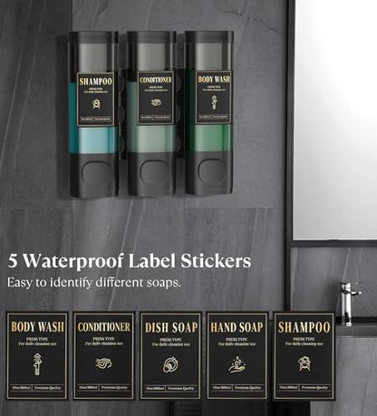 Luxspire Shampoo and Conditioner Dispenser, Shower Soap Dispenser 3-Chamber | Lockable Large Capacity 900ml No-Drill Wall-Mounted Shampoo and Body Wash Dispenser for Bathroom Hotel Kitchen Airbnb - color: Classic Black, size: 3 Chamber