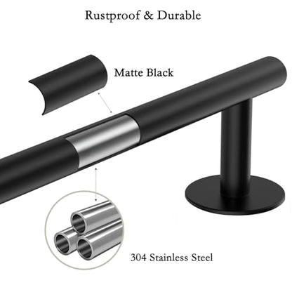 Self Adhesive Towel Bar,16" Matte Black No Drill Bathroom 304SS Towel Rack - color: Matte Black, size: 15.7 Inch