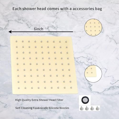 Square 6 Inch Stainless Steel Shower Head High Pressure Rainall Shower Head Brushed Gold Ultra Thin Design-Best Pressure Boosting - color: Brushed Gold, size: Square