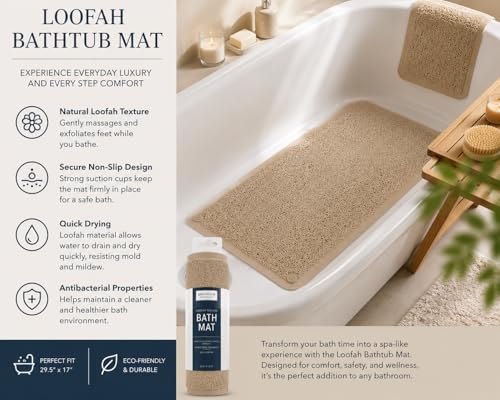 Home Expressions Non Slip with Suction Cups Loofah Bathmat 27"x15" & 29.5"X16.9", PVC Loofah Bathroom Mats, Loofah Mats for Shower and Bathroom, Quick Drying, (Beige 29.5"X16.9") - size: BEIGE 29.5"X16.9"