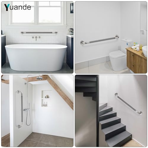 32 Inch Brushed Nickel Shower Grab Bar with Anti-Slip Knurled Grip | YuanDe Stainless Steel Bathroom Grab Bars,Shower Handrail Support, Handicap Elderly Balance Assist Handles-2Packs - color: Brushed Nickel, size: 32inch-2Pack