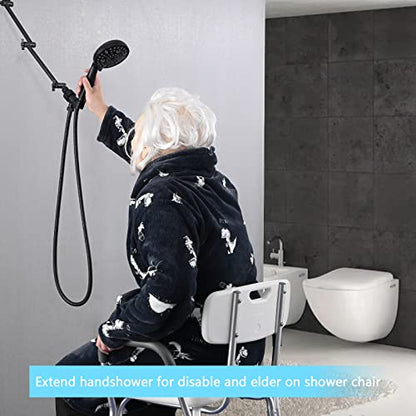 PDPBath Shower Extension Arm, 16" Upgrade Solid Brass Shower Head Shower Head Extender, Adjustable Height Extended with G1/2 Universal Connection for Rain & Handheld Shower Head Matte Black - color: Matte Black, style: 8 Inch + 8 Inch