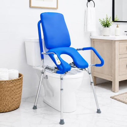 Raised Toilet Seat with Handles, Elevated Toilet Seat Riser for Seniors | Comfortable, Accessible Bedside Toileting - Blue, padded seat, backrest, 330 lb - size: 330lb. Capacity