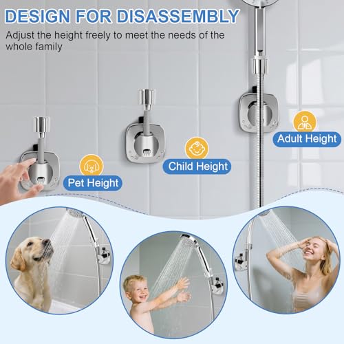 Shower Head Holder,360° Adjustable Shower Holder for Wall RV,Removable Suction Cup Handheld Shower Head Holder,Waterproof Shower Handle Holder,No Drill,Bathroom Accessories,Polished Chrome