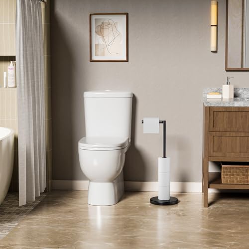 Matte Black Toilet Paper Holder Stand Free Standing Tissue Roll Holder | Freestanding Toilet Paper Stand Storage for Bathroom 304 Stainless Steel Rustproof for 4 Rolls(Fits All Rolls) by Evolvegoods - color: Matte Black