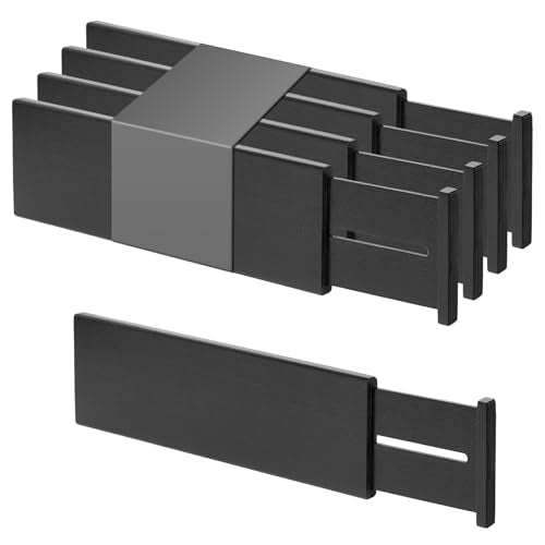 Utoplike Bamboo Drawer Dividers Large, 4" High Kitchen Drawers Organizers | For Utensils, Clothing，Spring Loaded, Works in Bathroom, Dresser, Desk, 4 PCS, Black, Fit for 18.6" to 20.6" Inner Drawer - color: Black, size: 4"H, Large