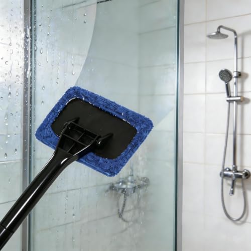 8.3" Silicone Shower Squeegee & Microfiber Scrubber Set, Cleaning Combo for Glass Doors, Mirrors, Windows, Car Windshields, Countertops