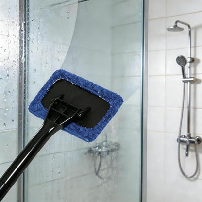 8.3" Silicone Shower Squeegee & Microfiber Scrubber Set, Cleaning Combo for Glass Doors, Mirrors, Windows, Car Windshields, Countertops