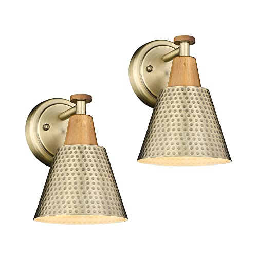 FEMILA Bathroom Light Fixtures 2 Pack, Gold Vanity Light with Hammered Metal Shade, 2-Lights Bath Wall Mounted Lights Wall Lamp for Mirror Kitchen Bedroom, 4FG59B-2 BG - color: Gold, size: 6", 2 pack