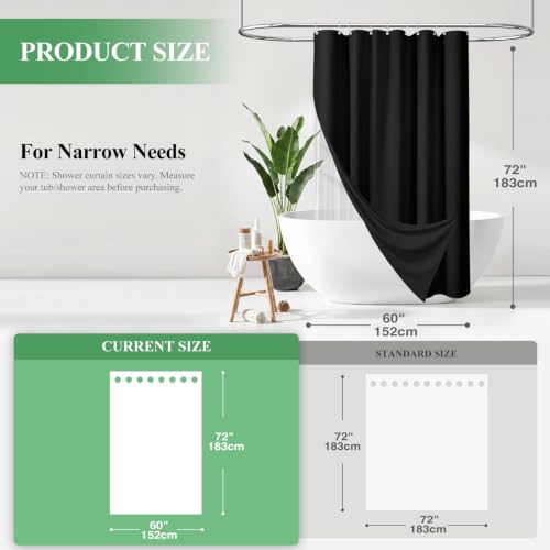 Stall 3 in 1 Waffle Shower Curtain Set with Liner 60x72 Black | 60 Inch Wide, Waterproof Clear PEVA Liner, 256GSM Heavy Duty Fabric, Hotel Luxury Shower Curtains for Bathroom, 10 Hooks - color: A Black, size: 60"W x 72"L (Pack of 1)