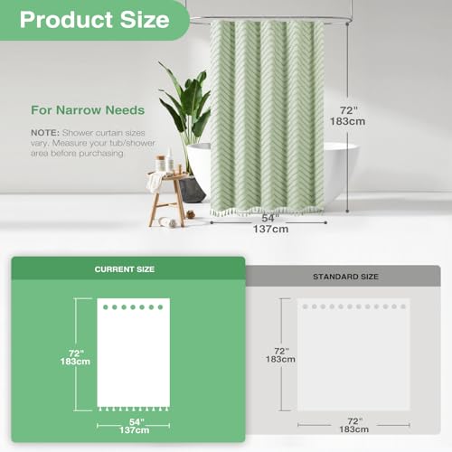 Stall Shower Curtain and Liner Set - 54 inch Wide Boho Shower Curtain and Waterproof Clear Liner, Tufted Chevron Striped Tassel Shower Curtains for Bathroom, 10 Hooks, 54x72, Sage Green - color: Sage Green, size: 54"W x 72"L (Pack of 1)