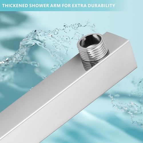 Shower Arm with Flange, 16 Inches Wall Mount Square Straight Extension Arm, Replacement of Fixed Rain Shower Head Pipe, Chrome - color: Chrome