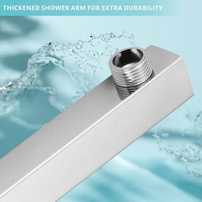 Shower Arm with Flange, 16 Inches Wall Mount Square Straight Extension Arm, Replacement of Fixed Rain Shower Head Pipe, Chrome - color: Chrome