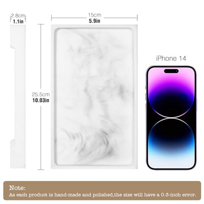 Luxspire Marble Tray for Soap Dispenser Perfume Jewelry, M, Marble White | 10 x 6 inch, non-slip waterproof resin, easy wipe clean, fits bath kitchen vanity, holds jewelry toiletries soap - color: B - White Marble, style: Medium
