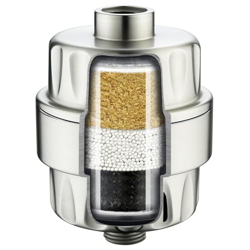 BRIGHT SHOWERS Shower Filter, High Output Shower Head Filter, 3-Stage Filtration for Hard Water & Chlorine Removal, Improves Skin, Hair & Nails, Universal Fit, Brushed Nickel - color: Brushed Nickel