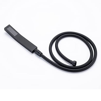 Brass Shower Slide Bar Matte Black Hand Shower Head with Slide Bar and Hose, Wall Mount Handheld Shower Wand Holder, Height Adjustable Sliding Bar, Pt003