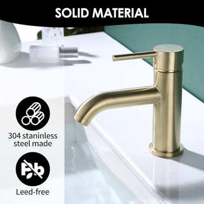 Single Handle Black Bathroom Faucet with Metal Drain Assembly and Escutcheon,Brushed Gold - color: Gold