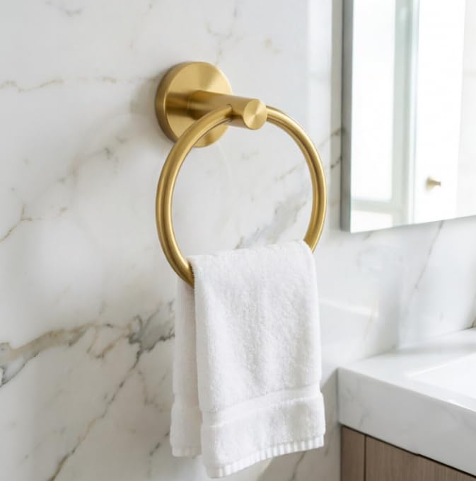 2 Pack Brushed Gold Towel Ring | Hand Towel Holder for Bathroom Wall Mounted, Durable 304 Stainless Steel, Modern Style - color: Brushed Dark Gold