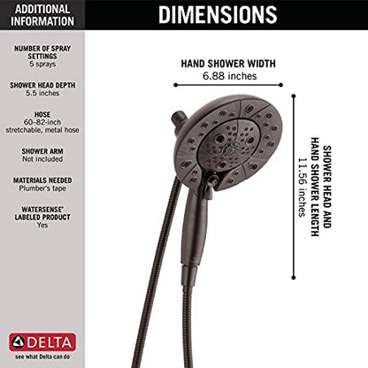 Delta Faucet 5-Spray In2ition Dual Shower Head with Handheld Spray, H2Okinetic Oil Rubbed Bronze Shower Head with Hose, Showerheads, Handheld Shower Heads, Venetian Bronze 58480-RB-PK - color: Venetian Bronze