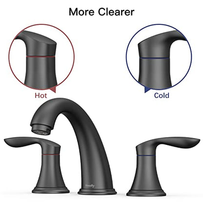 Bathroom Sink Faucet, Faucet for Bathroom Sink, Widespread Matte Black Bathroom Faucet 3 Hole with Plastic Pop Up Drain and cUPC Lead-Free Hose - (Matte Black 2 Packs) - color: Matte Black, size: 8 inch 2 packs