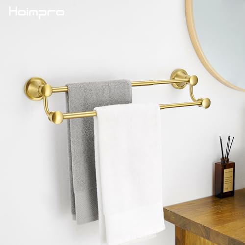 Hoimpro Double Towel Bar Towel Rack for Bathroom Wall Mounted Brushed Gold | Adjustable 16-26 In,Wall Mounted Towel Holder, Stainless Steel, Rustproof, Towel Rod Hanger Hardware Accessories Hotel - color: Brushed Gold