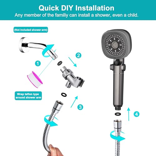 Handheld Shower Head with 79in Hose,High Pressure Filtered Shower Head with ON/OFF Switch for Water Saving&Low Reach No Drilling Wall Mount Shower Holder