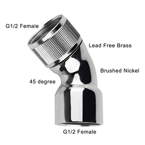 Shower Elbow Adapter for Shower Head 45°Female to Female G1/2 Shower Arm Pipe Angle Connector, Brass Constructed Chrome Finish