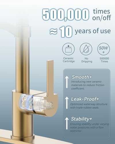Gold Kitchen Faucet Soap Dispenser, Faucet for Kitchen Sink, Kitchen Sink Faucet with Deck Plate, RV Kitchen Faucet with Pull Down Sprayer and Dual Function Spray Head - color: C-Brushed Gold, style: Classic